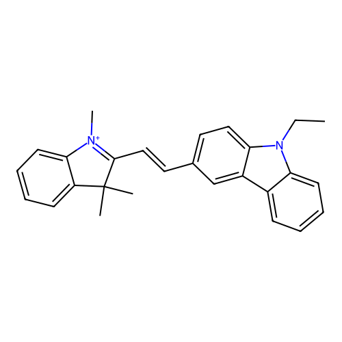 9-ethyl-3-[(E)-2-(1,3,3-trimethylindol-1-ium-2-yl)ethenyl]carbazole structure