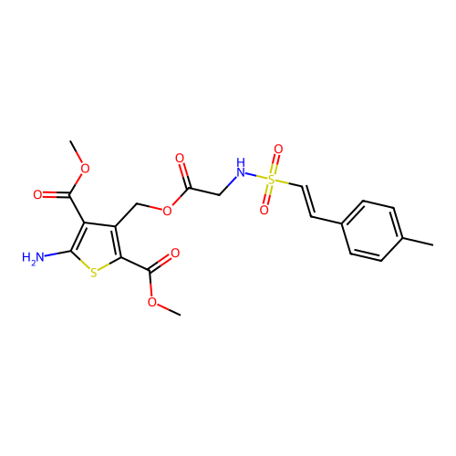 2,4-dimethyl 5-amino-3-[({2-[2-(4-methylphenyl)ethenesulfonamido]acetyl}oxy)methyl]thiophene-2,4-dicarboxylate structure