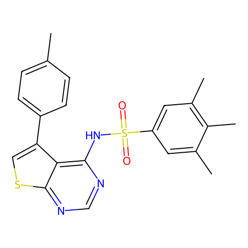 3,4,5-trimethyl-N-[5-(4-methylphenyl)thieno[2,3-d]pyrimidin-4-yl]benzenesulfonamide structure