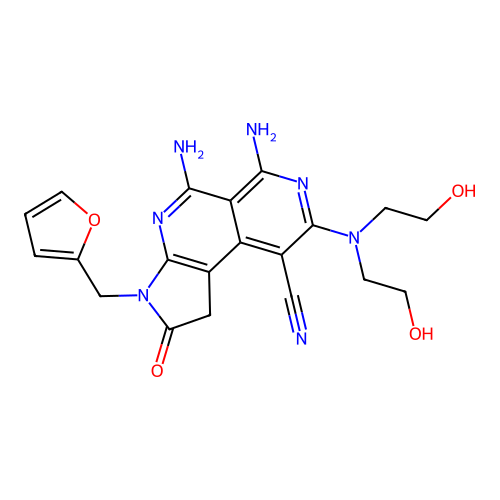 5,6-Diamino-8-[bis(2-hydroxyethyl)amino]-3-(2-furanylmethyl)-2,3-dihydro-2-oxo-1H-pyrrolo[2,3-c][2,7]naphthyridine-9-carbonitrile structure
