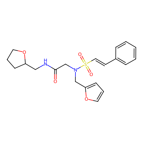 2-[furan-2-ylmethyl-[(E)-2-phenylethenyl]sulfonylamino]-N-(oxolan-2-ylmethyl)acetamide structure