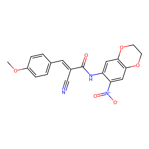 2-cyano-3-(4-methoxyphenyl)-N-(7-nitro-2,3-dihydro-1,4-benzodioxin-6-yl)prop-2-enamide structure