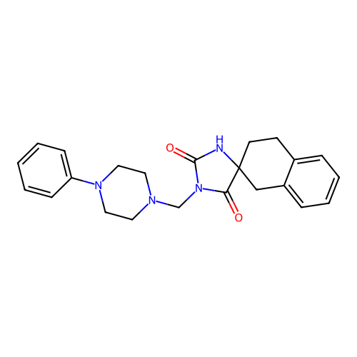 1-[(4-phenylpiperazin-1-yl)methyl]-3',4'-dihydro-1'H-spiro[imidazolidine-4,2'-naphthalene]-2,5-dione structure