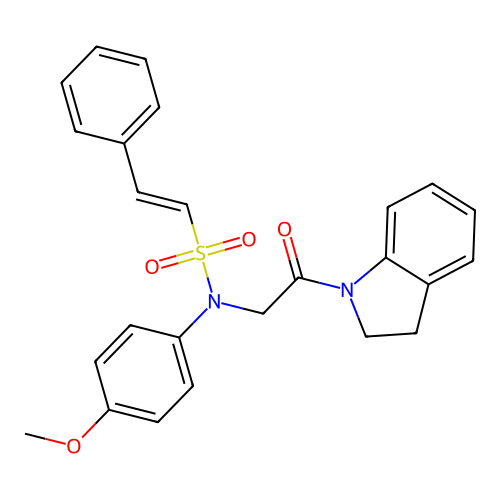 N-[2-(2,3-dihydroindol-1-yl)-2-oxo-ethyl]-N-(4-methoxyphenyl)-2-phenyl-ethenesulfonamide structure