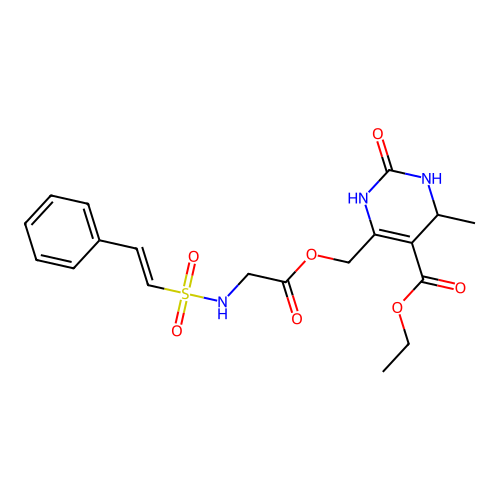 ethyl 4-methyl-2-oxo-6-({[2-(2-phenylethenesulfonamido)acetyl]oxy}methyl)-1,2,3,4-tetrahydropyrimidine-5-carboxylate structure