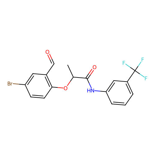 2-(4-bromo-2-formylphenoxy)-N-[3-(trifluoromethyl)phenyl]propanamide structure