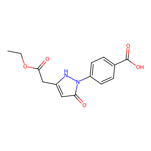 4-[3-(2-ethoxy-2-oxoethyl)-5-oxo-2,5-dihydro-1H-pyrazol-1-yl]benzoic acid structure