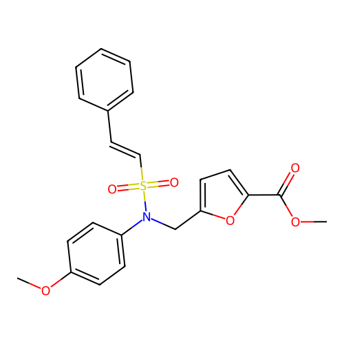 methyl 5-[(4-methoxy-N-[(E)-2-phenylethenyl]sulfonylanilino)methyl]furan-2-carboxylate structure