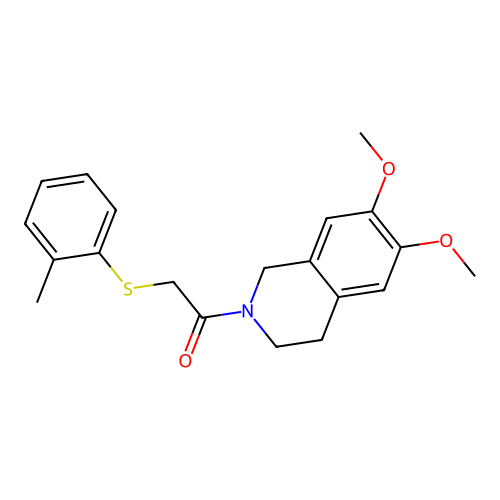 1-(6,7-dimethoxy-3,4-dihydro-1H-isoquinolin-2-yl)-2-(2-methylphenyl)sulfanylethanone structure