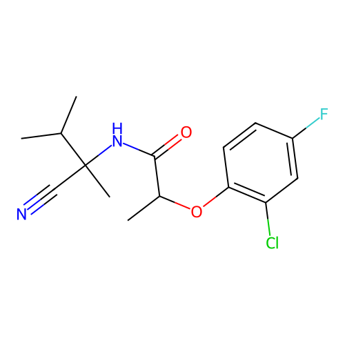 2-(2-chloro-4-fluorophenoxy)-N-(2-cyano-3-methylbutan-2-yl)propanamide structure