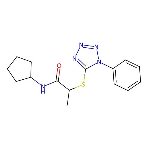N-cyclopentyl-2-[(1-phenyl-1H-tetrazol-5-yl)sulfanyl]propanamide structure