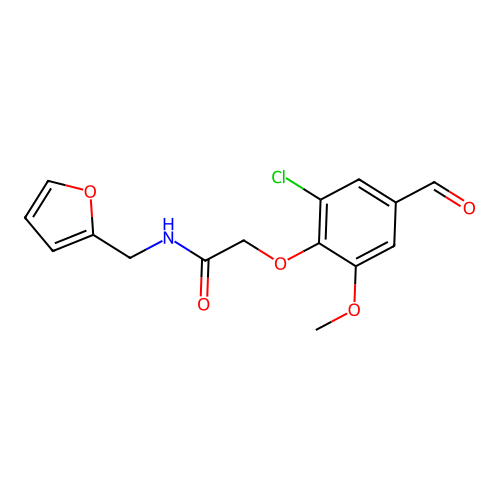 2-(2-chloro-4-formyl-6-methoxyphenoxy)-N-(furan-2-ylmethyl)acetamide structure