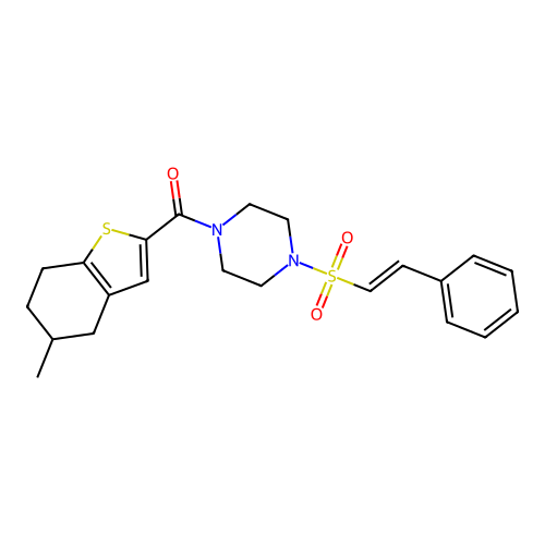 (5-methyl-4,5,6,7-tetrahydro-1-benzothiophen-2-yl)-[4-[(E)-2-phenylethenyl]sulfonylpiperazin-1-yl]methanone structure