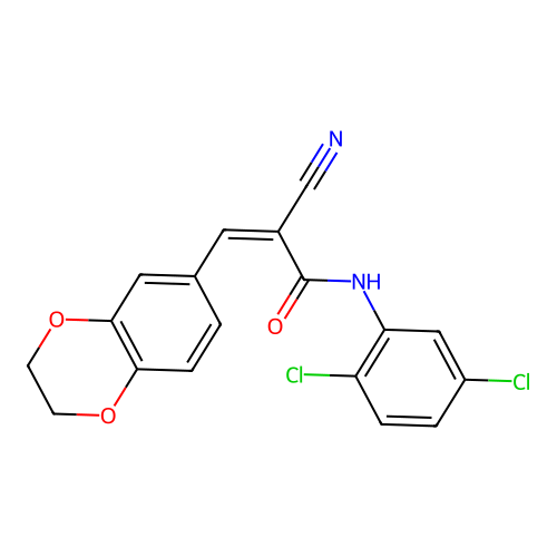 2-cyano-N-(2,5-dichlorophenyl)-3-(2,3-dihydro-1,4-benzodioxin-6-yl)prop-2-enamide structure