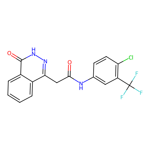 N-[4-chloro-3-(trifluoromethyl)phenyl]-2-(4-oxo-3H-phthalazin-1-yl)acetamide structure