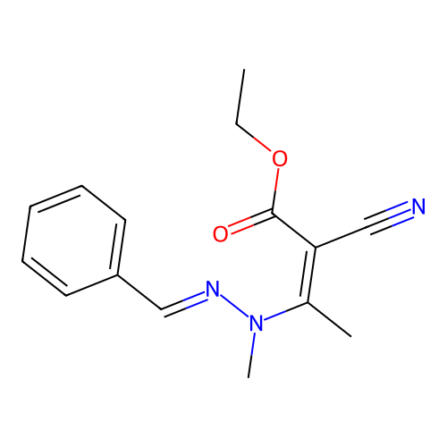 Ethyl 2-cyano-3-[1-methyl-2-(phenylmethylene)hydrazinyl]-2-butenoate structure