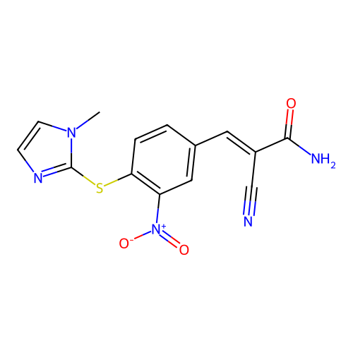 2-cyano-3-{4-[(1-methyl-1H-imidazol-2-yl)sulfanyl]-3-nitrophenyl}prop-2-enamide structure