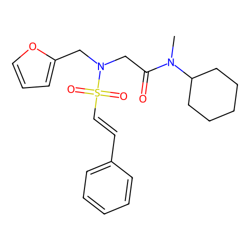 N-cyclohexyl-2-[furan-2-ylmethyl-[(E)-2-phenylethenyl]sulfonylamino]-N-methylacetamide structure