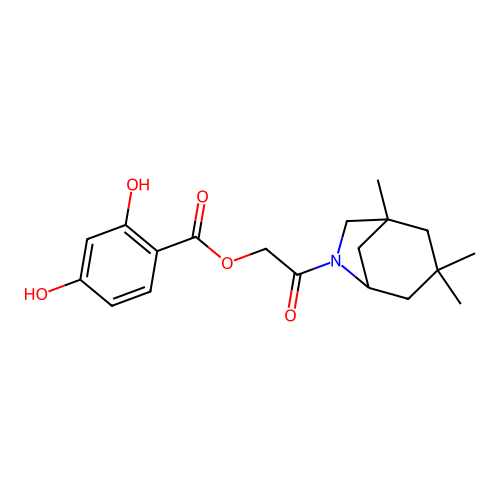 [2-oxo-2-(1,3,3-trimethyl-6-azabicyclo[3.2.1]octan-6-yl)ethyl] 2,4-dihydroxybenzoate structure