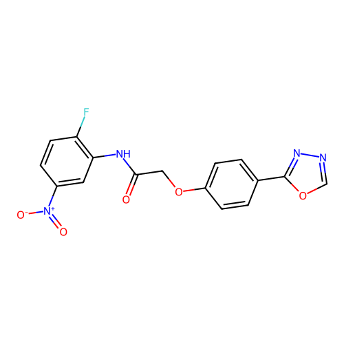 N-(2-fluoro-5-nitrophenyl)-2-[4-(1,3,4-oxadiazol-2-yl)phenoxy]acetamide structure