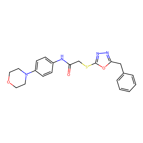 2-[(5-benzyl-1,3,4-oxadiazol-2-yl)sulfanyl]-N-(4-morpholin-4-ylphenyl)acetamide structure