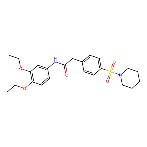 N-(3,4-diethoxyphenyl)-2-(4-piperidin-1-ylsulfonylphenyl)acetamide structure