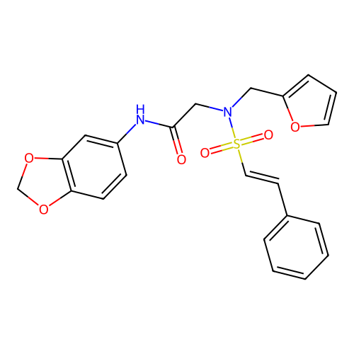 N-(1,3-dioxaindan-5-yl)-2-{N-[(furan-2-yl)methyl]-2-phenylethenesulfonamido}acetamide structure