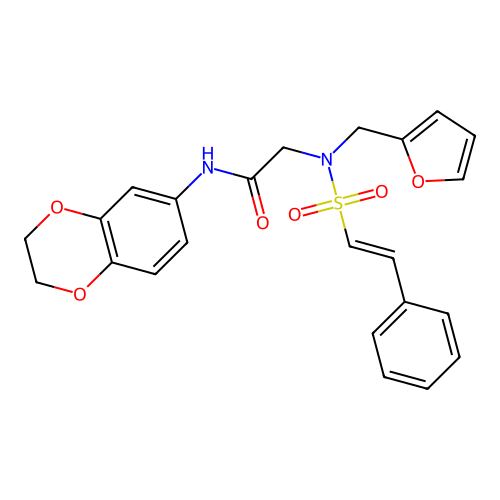 N-(2,3-dihydro-1,4-benzodioxin-6-yl)-2-[furan-2-ylmethyl-[(E)-2-phenylethenyl]sulfonylamino]acetamide structure
