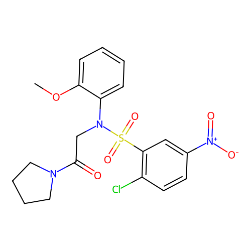 2-chloro-N-(2-methoxyphenyl)-5-nitro-N-(2-oxo-2-pyrrolidin-1-ylethyl)benzenesulfonamide structure