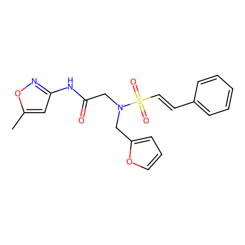 2-[furan-2-ylmethyl-[(E)-2-phenylethenyl]sulfonylamino]-N-(5-methyl-1,2-oxazol-3-yl)acetamide structure