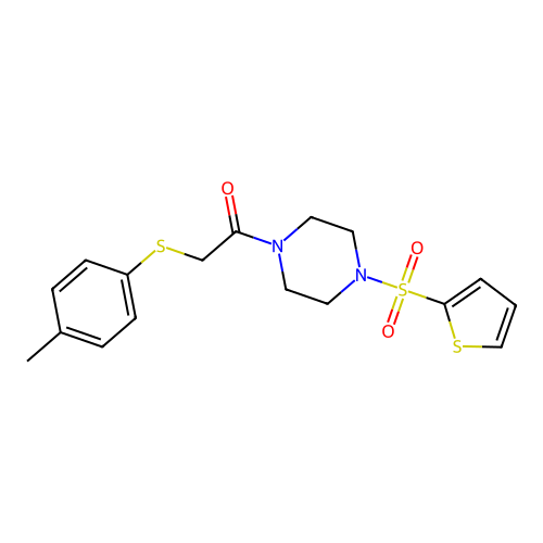 2-(4-Methylphenyl)sulfanyl-1-(4-thiophen-2-ylsulfonylpiperazin-1-yl)ethanone structure