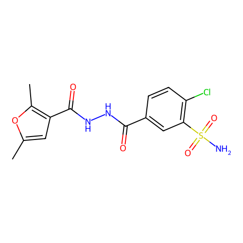 2-Chloro-5-[[(2,5-dimethylfuran-3-carbonyl)amino]carbamoyl]benzenesulfonamide structure