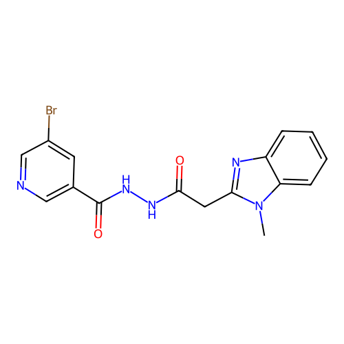 5-bromo-N'-[2-(1-methylbenzimidazol-2-yl)acetyl]pyridine-3-carbohydrazide structure