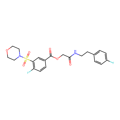 [2-[2-(4-fluorophenyl)ethylamino]-2-oxoethyl] 4-fluoro-3-morpholin-4-ylsulfonylbenzoate structure