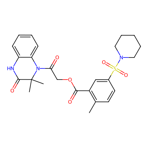 [2-(2,2-dimethyl-3-oxo-4H-quinoxalin-1-yl)-2-oxoethyl] 2-methyl-5-piperidin-1-ylsulfonylbenzoate structure