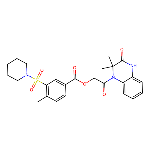 [2-(2,2-dimethyl-3-oxo-4H-quinoxalin-1-yl)-2-oxoethyl] 4-methyl-3-piperidin-1-ylsulfonylbenzoate structure
