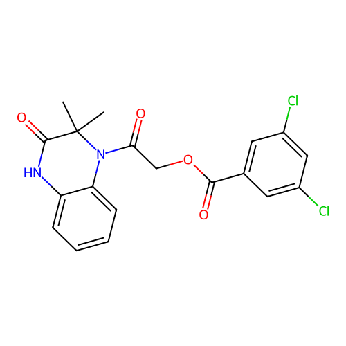 [2-(2,2-dimethyl-3-oxo-4H-quinoxalin-1-yl)-2-oxoethyl] 3,5-dichlorobenzoate structure