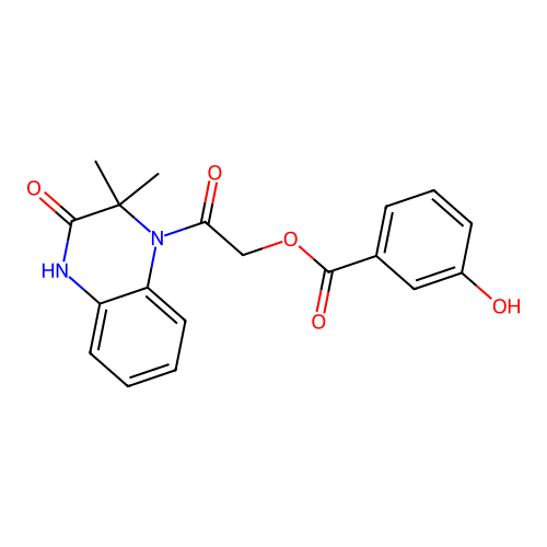 [2-(2,2-dimethyl-3-oxo-4H-quinoxalin-1-yl)-2-oxoethyl] 3-hydroxybenzoate structure