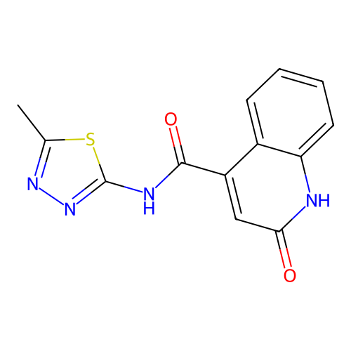 N-(5-methyl-1,3,4-thiadiazol-2-yl)-2-oxo-1,2-dihydroquinoline-4-carboxamide structure