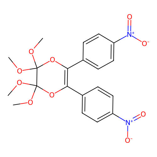 2,2,3,3-Tetramethoxy-5,6-bis(4-nitrophenyl)-1,4-dioxine structure