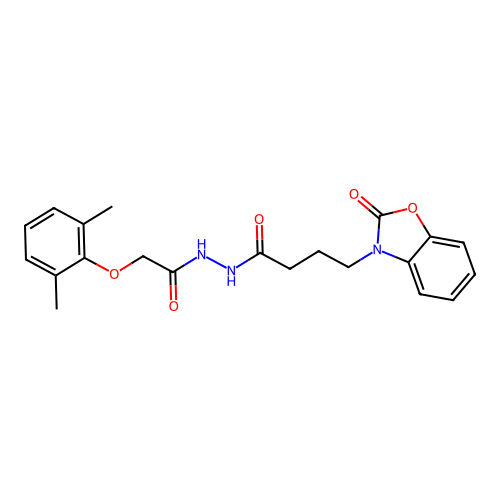 N'-[2-(2,6-dimethylphenoxy)acetyl]-4-(2-oxo-1,3-benzoxazol-3-yl)butanehydrazide structure