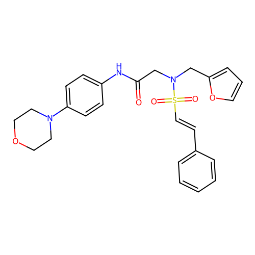 2-(2-furylmethyl-(2-phenylethenylsulfonyl)amino)-N-(4-morpholin-4-ylphenyl)acetamide structure