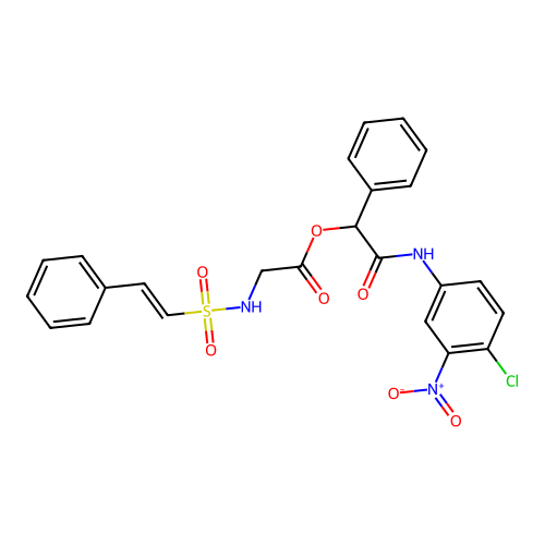 [(4-chloro-3-nitrophenyl)carbamoyl](phenyl)methyl 2-(2-phenylethenesulfonamido)acetate structure