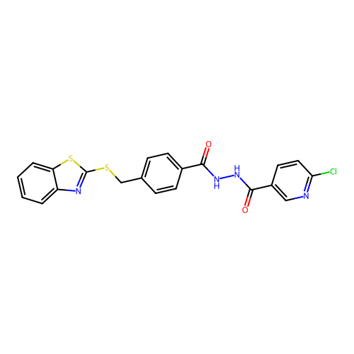 4-[(1,3-benzothiazol-2-ylsulfanyl)methyl]-N'-(6-chloropyridine-3-carbonyl)benzohydrazide structure