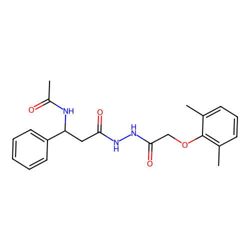 N-[3-[2-[2-(2,6-dimethylphenoxy)acetyl]hydrazinyl]-3-oxo-1-phenylpropyl]acetamide structure