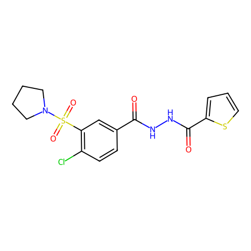 N'-(4-chloro-3-pyrrolidin-1-ylsulfonylbenzoyl)thiophene-2-carbohydrazide structure