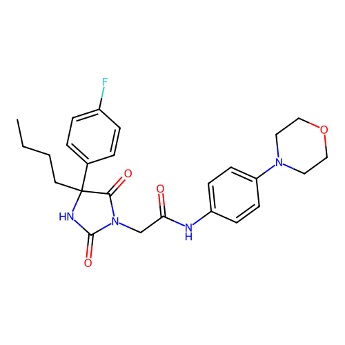 2-[4-butyl-4-(4-fluorophenyl)-2,5-dioxoimidazolidin-1-yl]-N-(4-morpholin-4-ylphenyl)acetamide structure