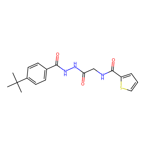 N-[2-[2-(4-tert-butylbenzoyl)hydrazinyl]-2-oxoethyl]thiophene-2-carboxamide structure