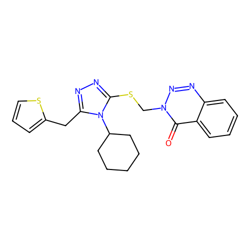 3-[[[4-Cyclohexyl-5-(2-thienylmethyl)-4H-1,2,4-triazol-3-yl]thio]methyl]-1,2,3-benzotriazin-4(3H)-one structure