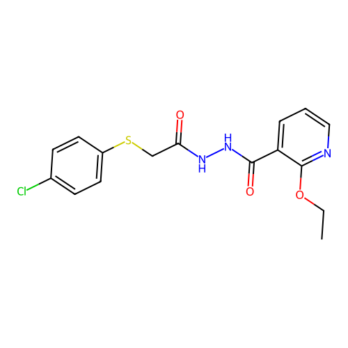 N'-[2-(4-chlorophenyl)sulfanylacetyl]-2-ethoxypyridine-3-carbohydrazide structure
